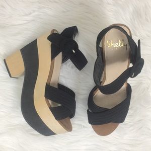 Shellys London Platform Wedges Ankle Strap Black
